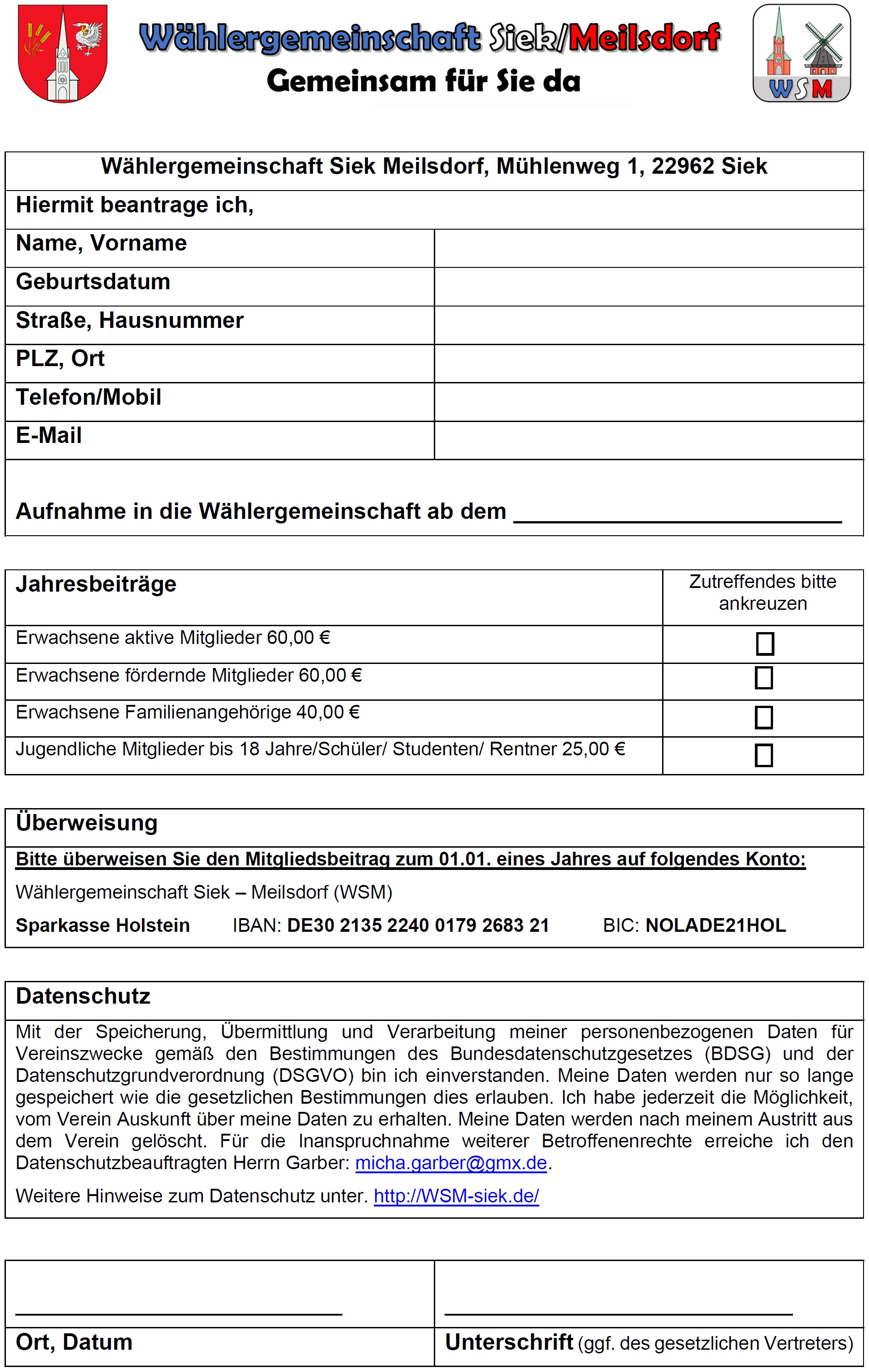 Beitrittserklärung WSM-Siek